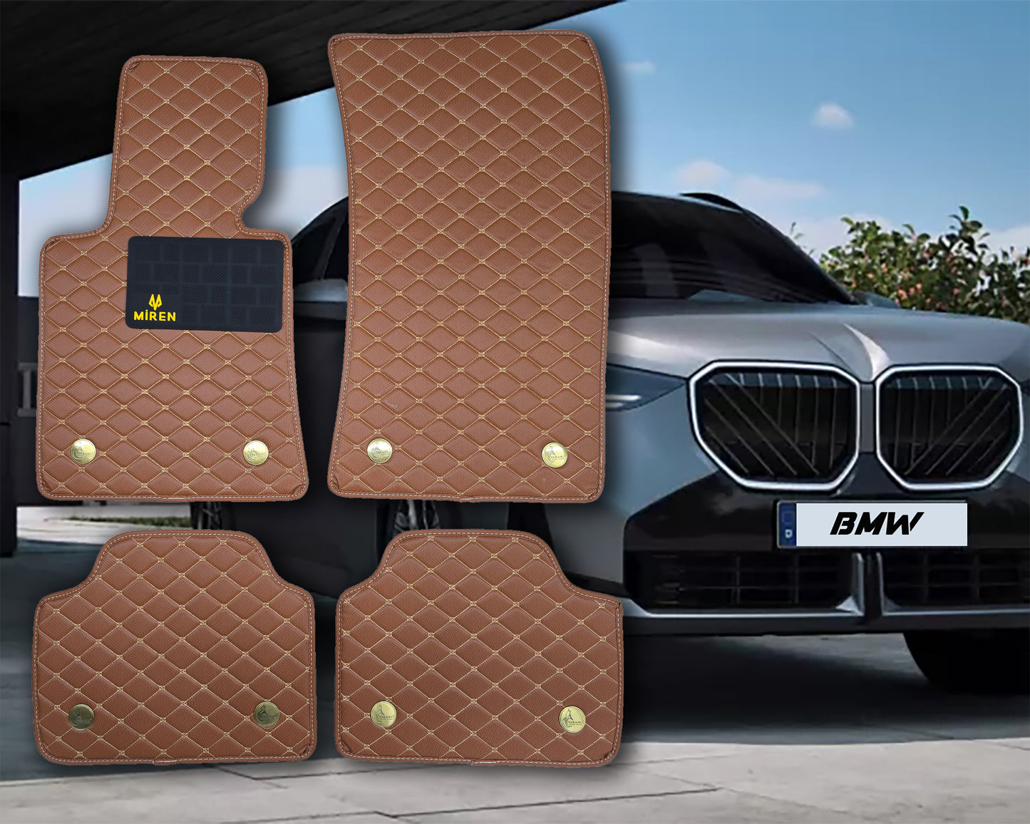 Diamond Stitching Carbon Fiber Style Car Mats for BMW Series 5