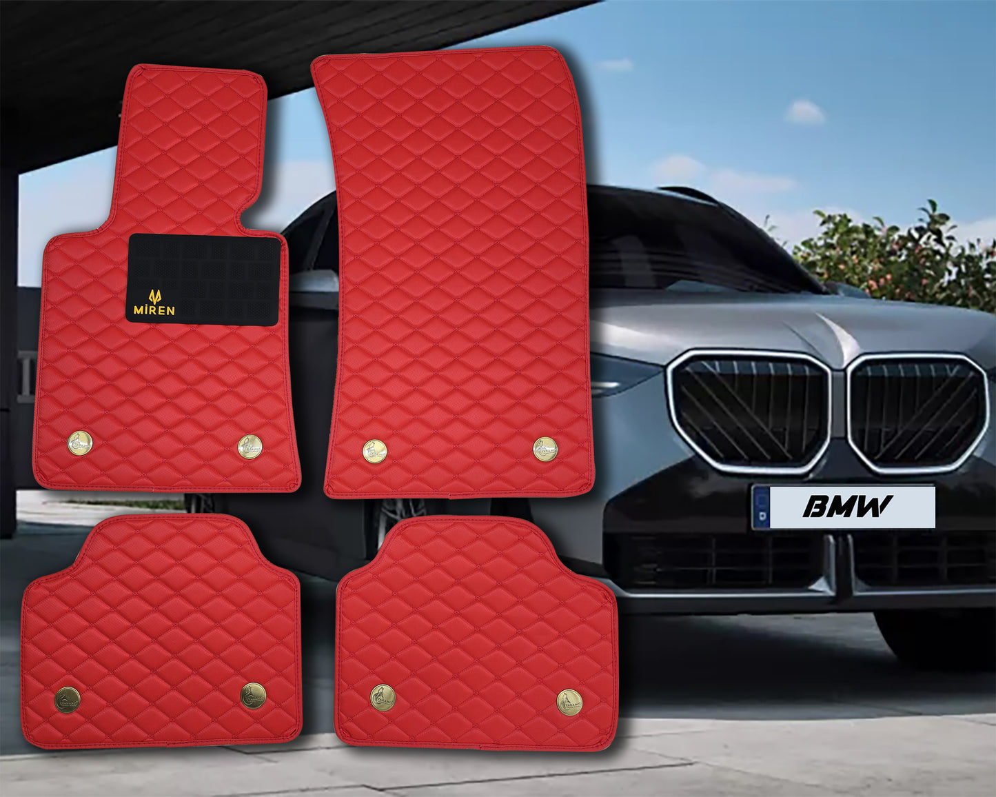 Diamond Stitching Carbon Fiber Style Car Mats for BMW Series 5