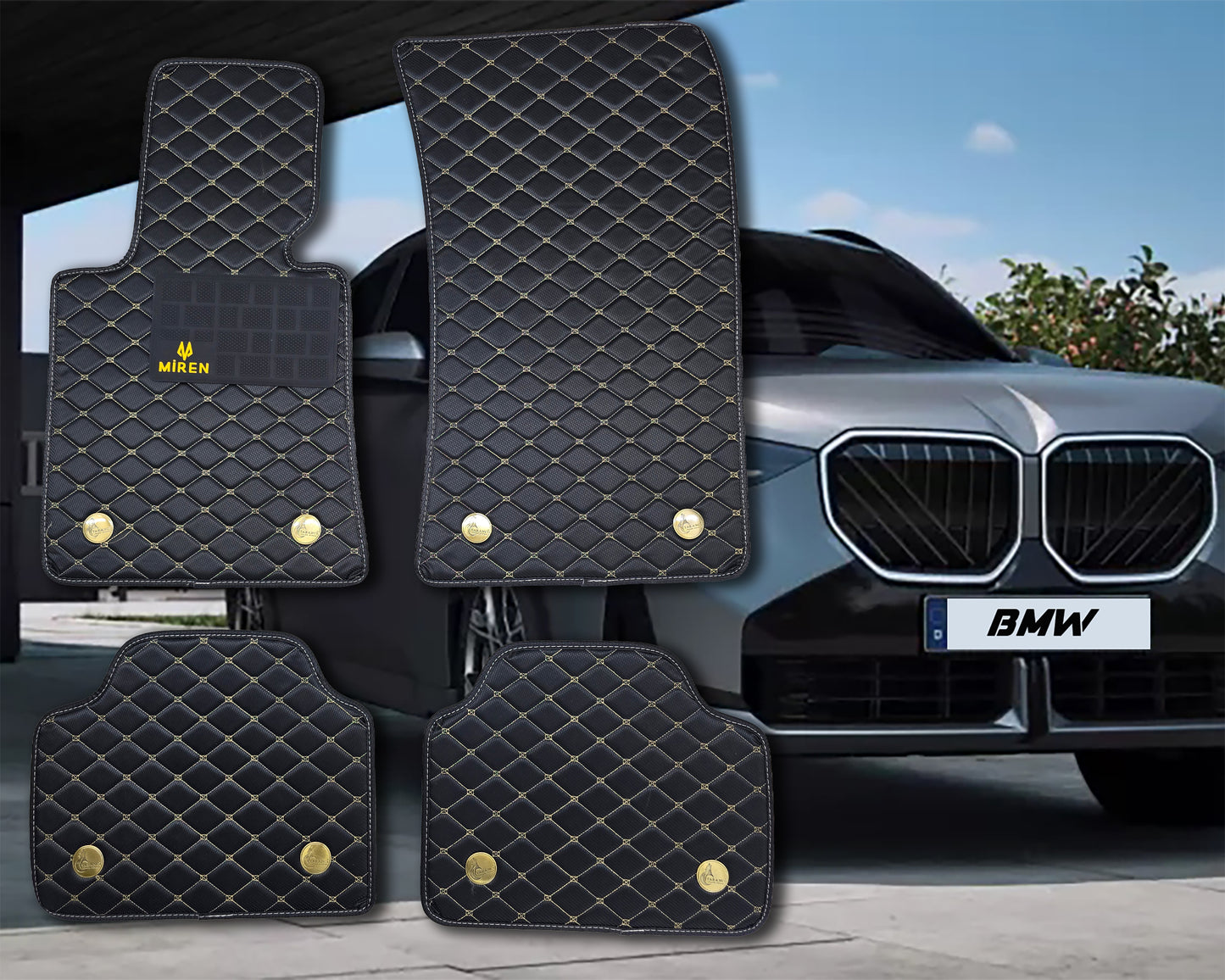 Diamond Stitching Carbon Fiber Style Car Mats for BMW Series 5