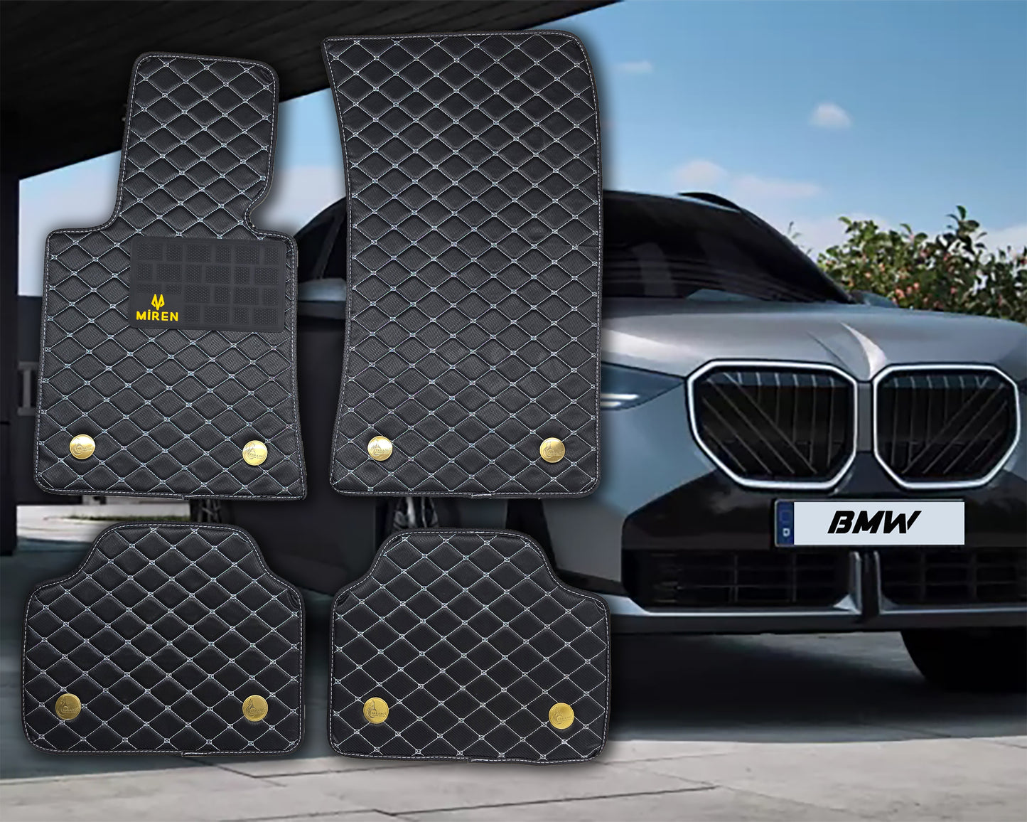 Diamond Stitching Carbon Fiber Style Car Mats for BMW Series 5