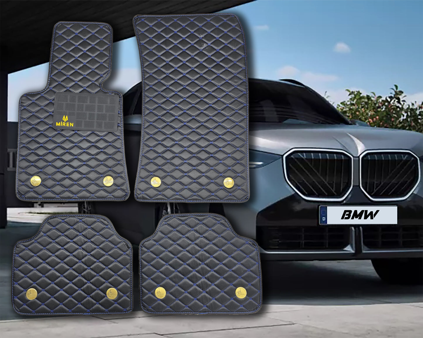 Diamond Stitching Carbon Fiber Style Car Mats for BMW Series 5