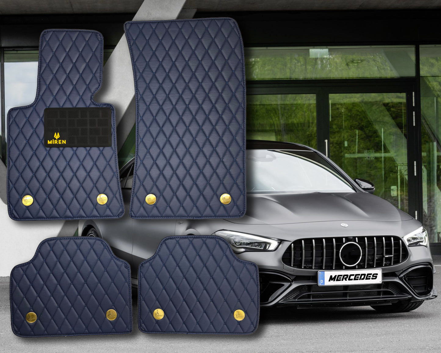 Diamond Stitching Faux Leather Flat Car Mats for Mercedes A Class