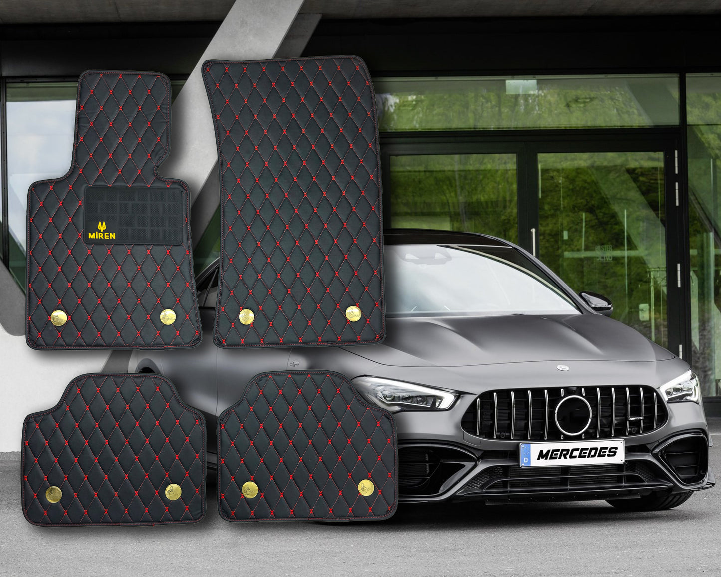 Diamond Stitching Faux Leather Flat Car Mats for Mercedes A Class