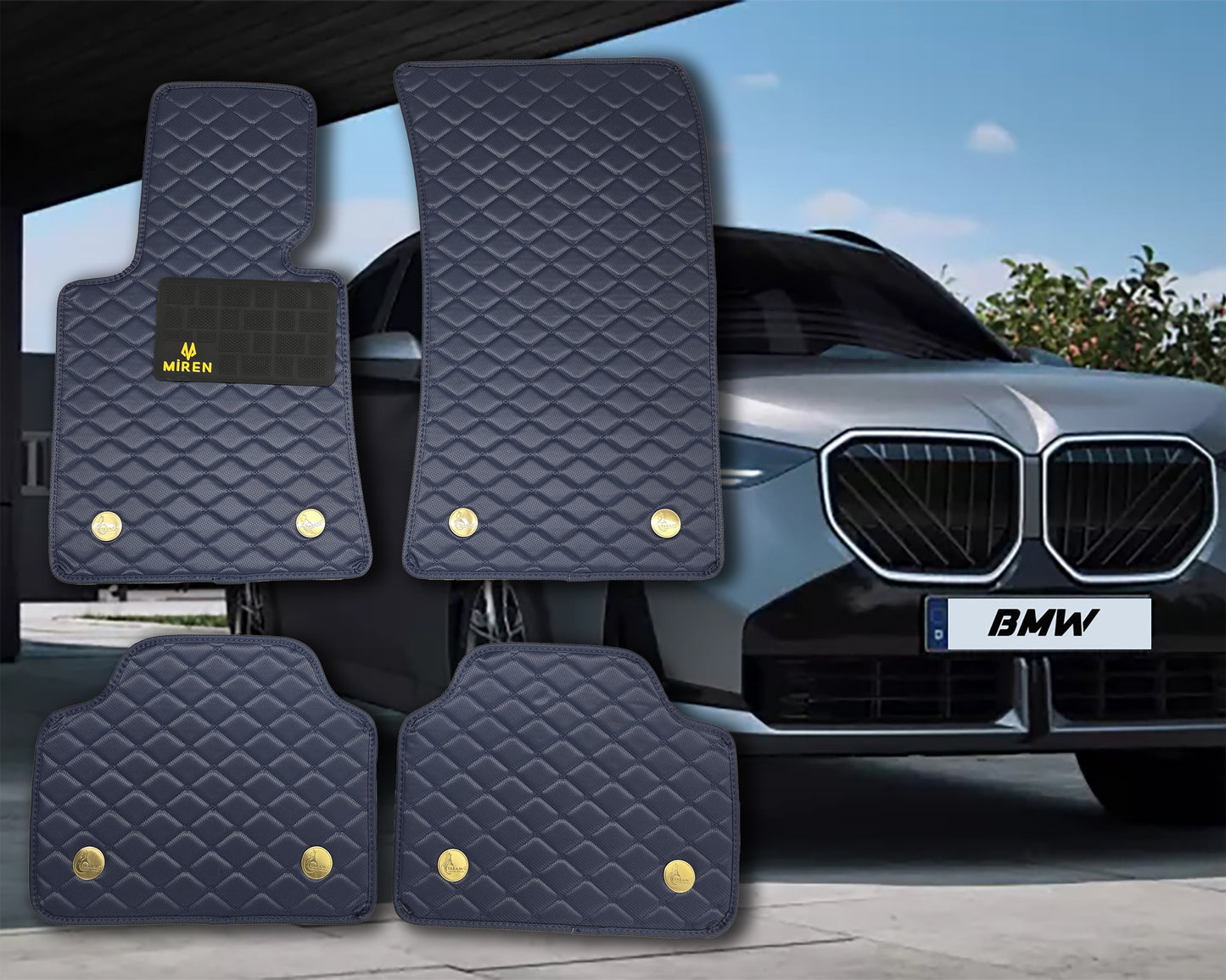 Diamond Stitching Carbon Fiber Style Car Mats for BMW Series 5