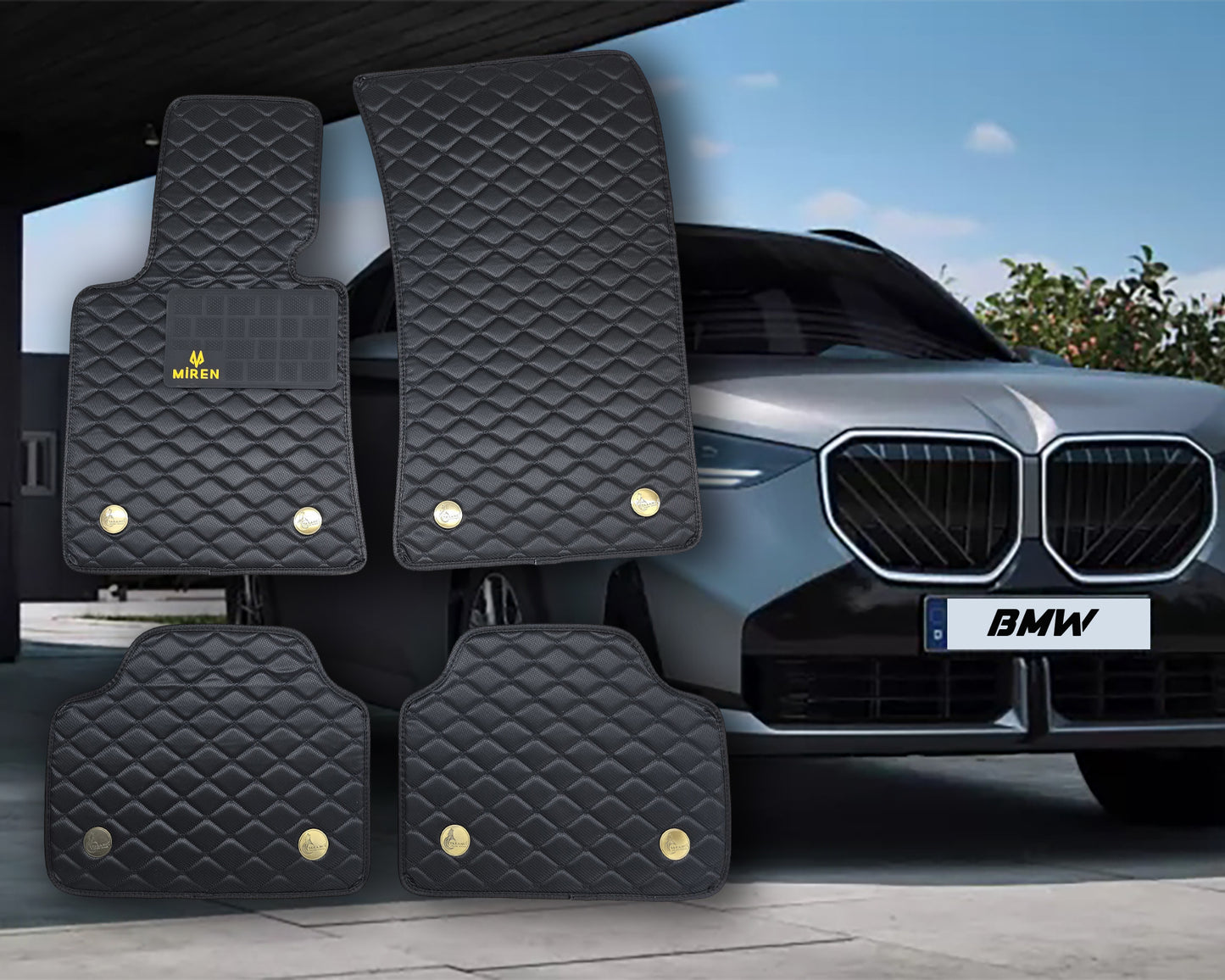 Diamond Stitching Carbon Fiber Style Car Mats for BMW Series 5