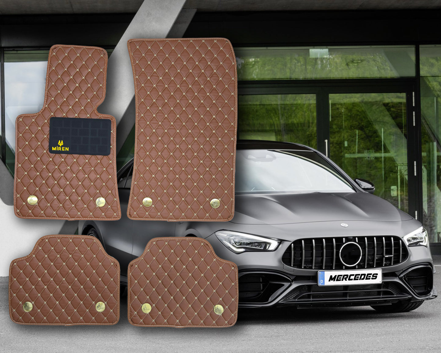 Diamond Stitching Faux Leather Flat Car Mats for Mercedes A Class
