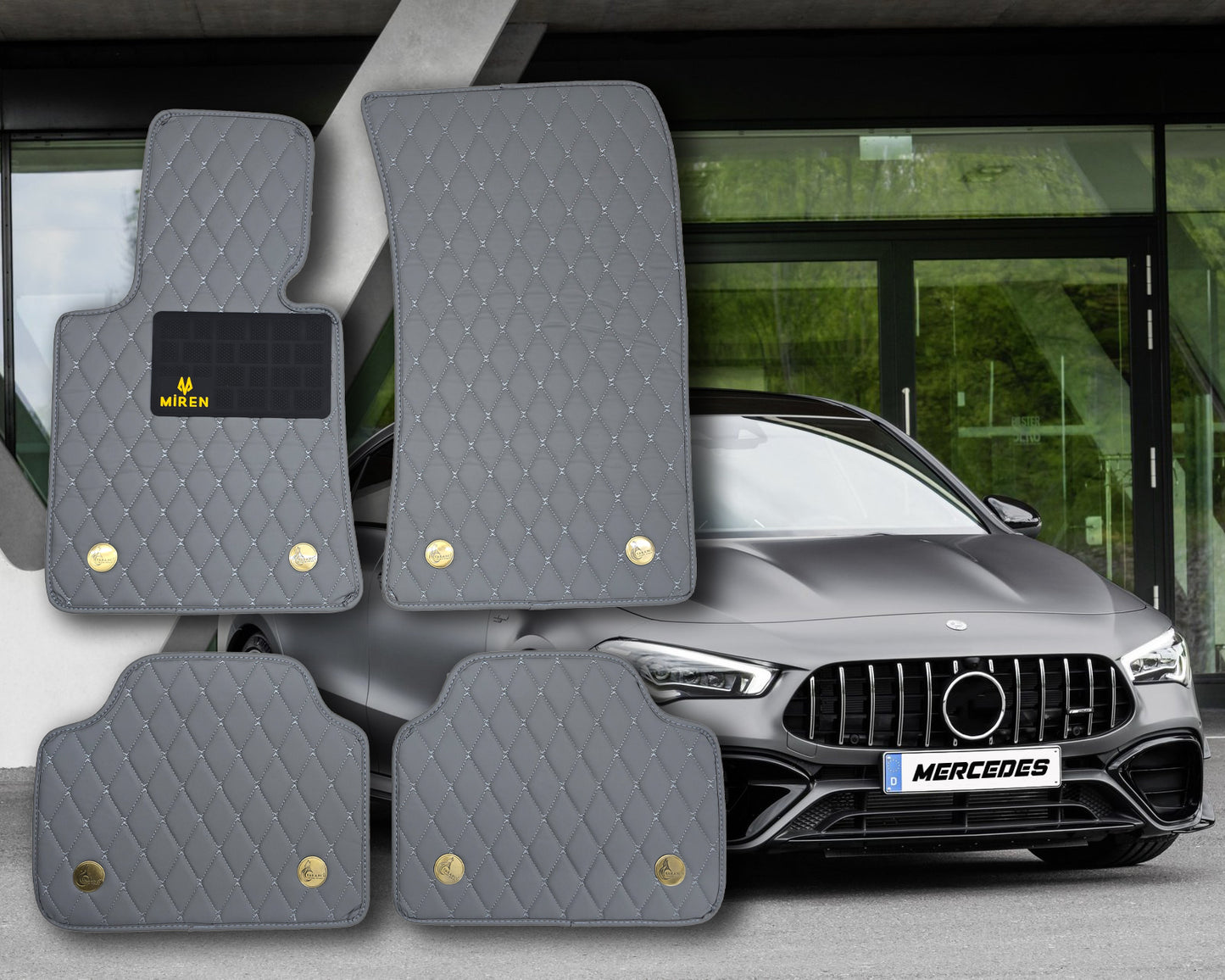 Diamond Stitching Faux Leather Flat Car Mats for Mercedes A Class