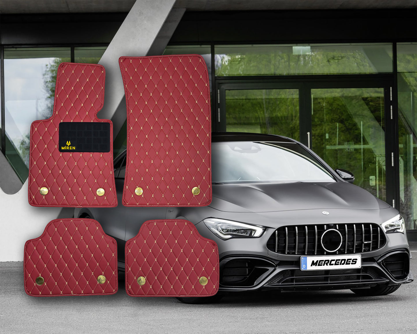Diamond Stitching Faux Leather Flat Car Mats for Mercedes A Class