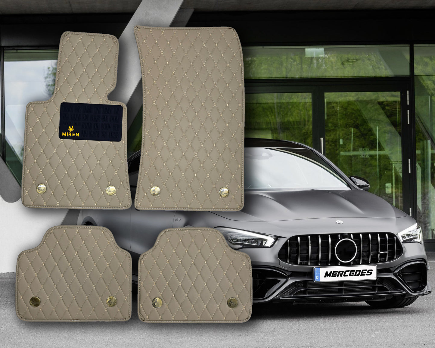 Diamond Stitching Faux Leather Flat Car Mats for Mercedes A Class