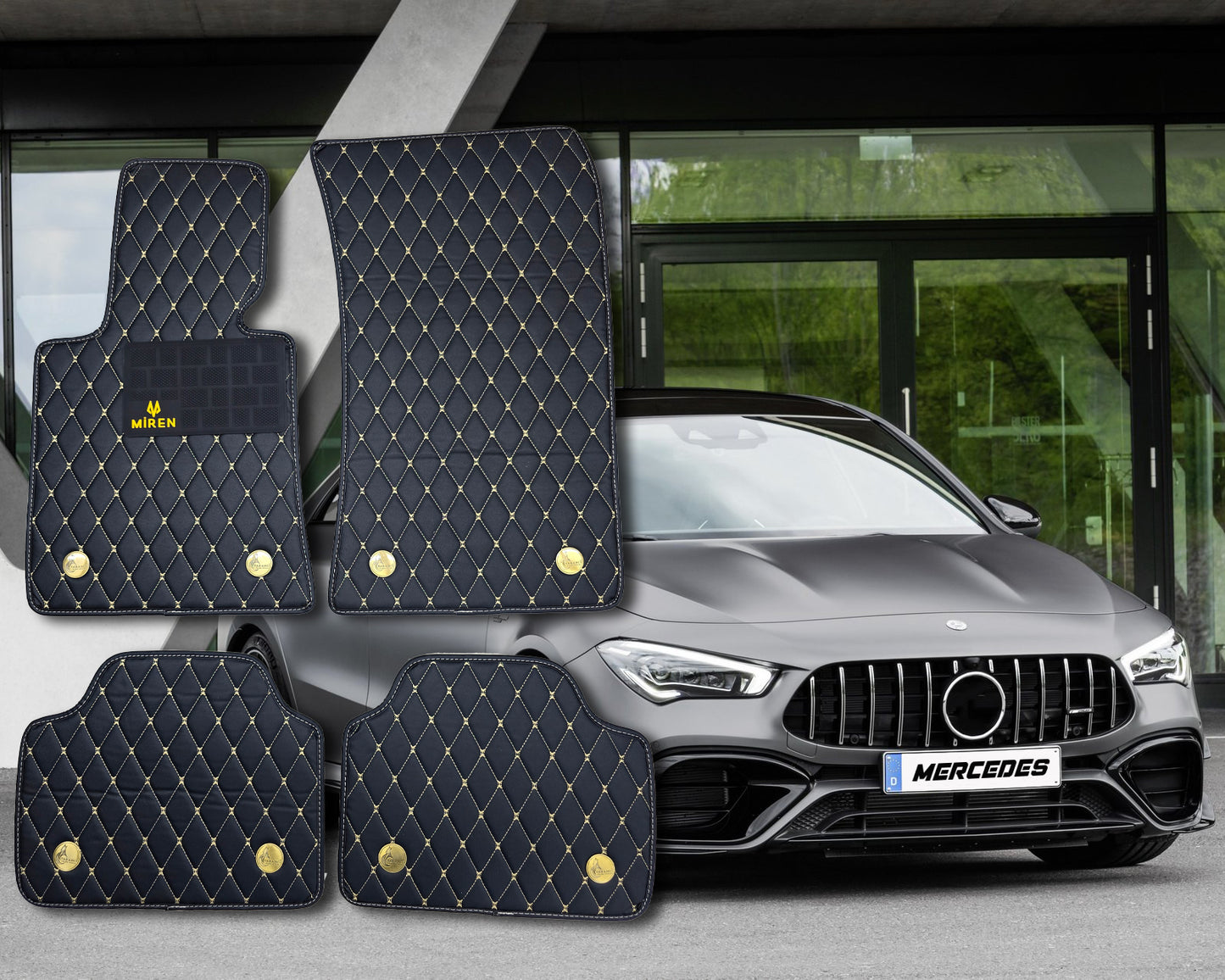 Diamond Stitching Faux Leather Flat Car Mats for Mercedes A Class